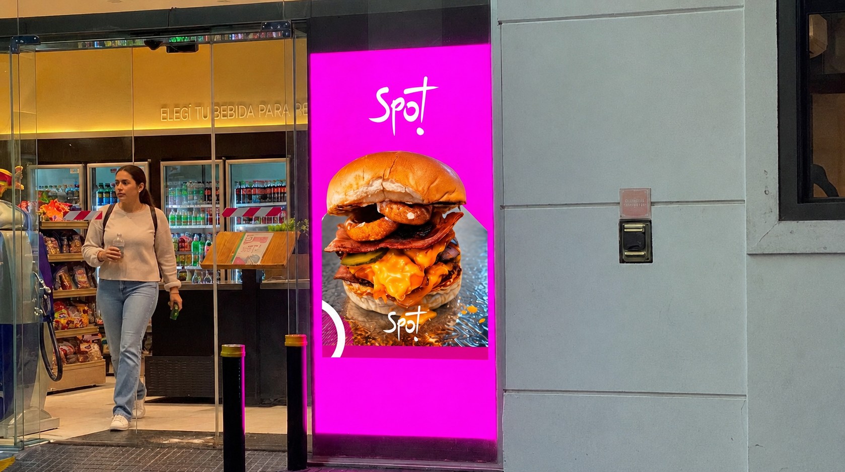 Pantalla LED en la vidriera de un local Spot