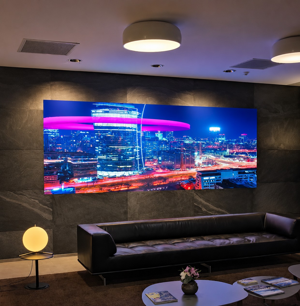 Pantalla LED de interior de alta definición instalada en un salón