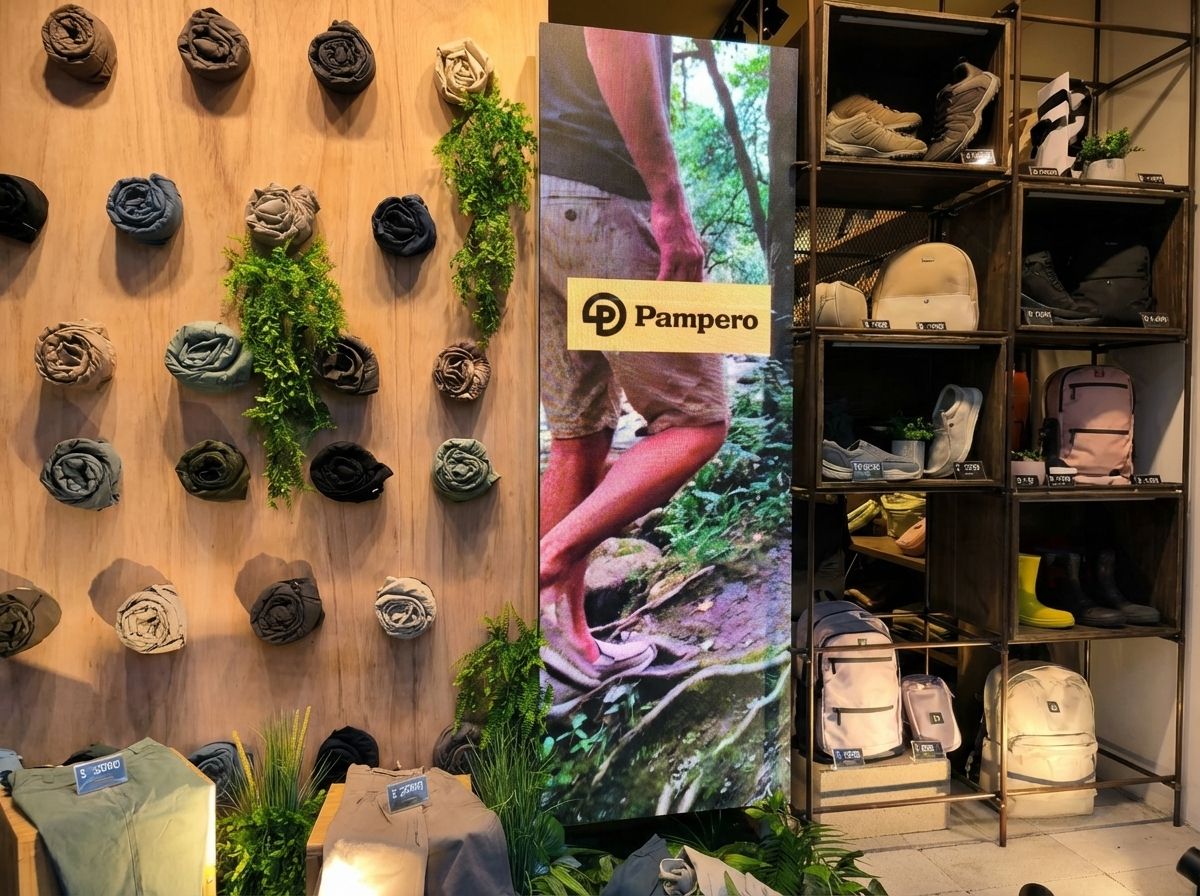 Tótems LED en la vidriera del local de Pampero, integrados al salón de ventas